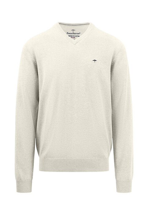 Fynch-Hatton V-Neck Uni Superfine Cotton Trui Off White
