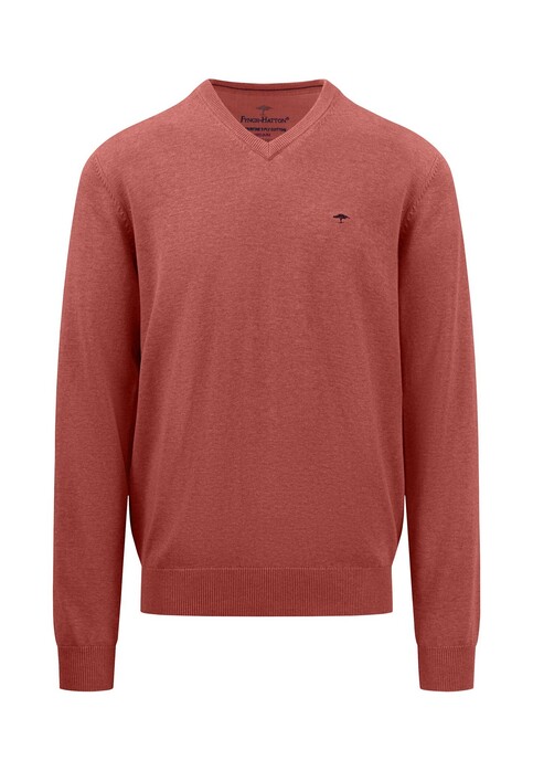 Fynch-Hatton V-Neck Uni Superfine Cotton Trui Orient Red