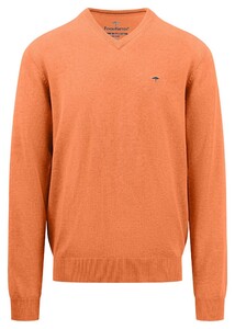 Fynch-Hatton V-Neck Uni Superfine Cotton Trui Papaya