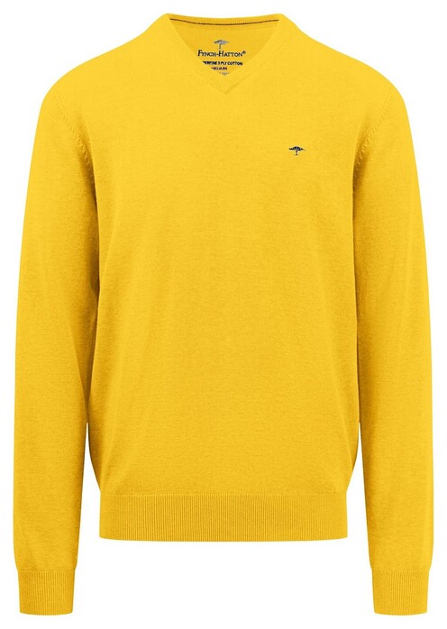 Fynch-Hatton V-Neck Uni Superfine Cotton Trui Pineapple