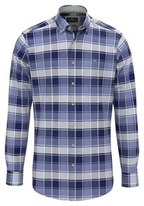 Fynch-Hatton Washed Oxford Allover Check Overhemd Crystal Blue-Dark Blue
