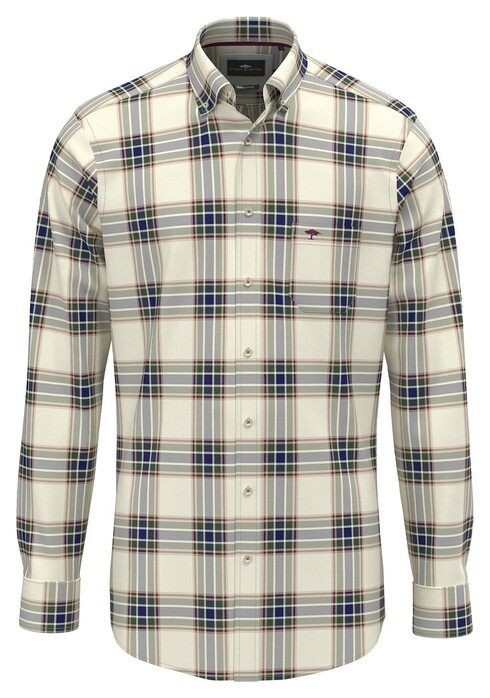 Fynch-Hatton Washed Oxford Check Button-Down Overhemd Dark Leaf