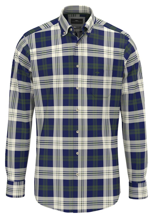 Fynch-Hatton Washed Oxford Check Overhemd Dark Leaf
