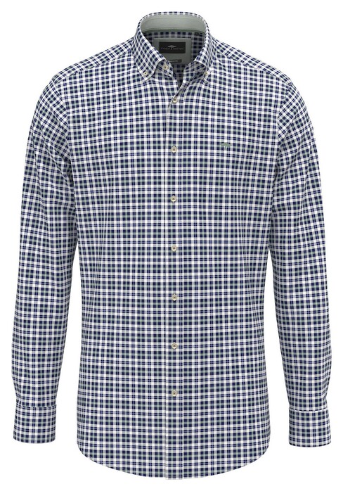 Fynch-Hatton Washed Oxford Check Overhemd Fern-Navy