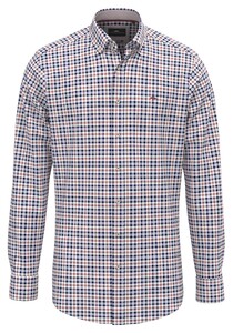 Fynch-Hatton Washed Oxford Check Overhemd Peach-Navy