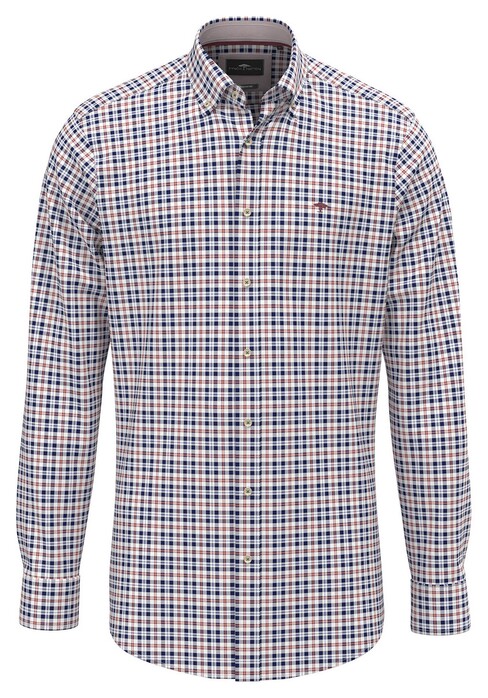 Fynch-Hatton Washed Oxford Check Overhemd Peach-Navy