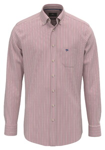 Fynch-Hatton Washed Oxford Fine Stripe Shirt Cranberry Red