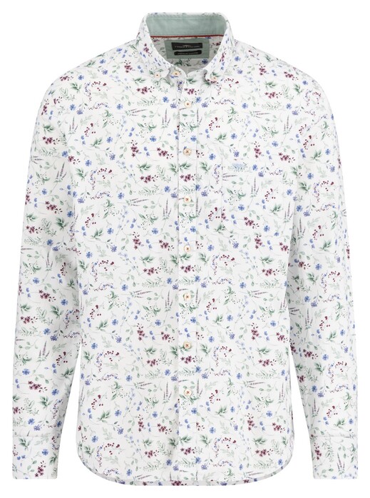 Fynch-Hatton Washed Oxford Leaves Flowers Pattern Overhemd Berry-Multi