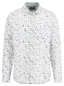 Fynch-Hatton Washed Oxford Leaves Flowers Pattern Shirt Berry-Multi