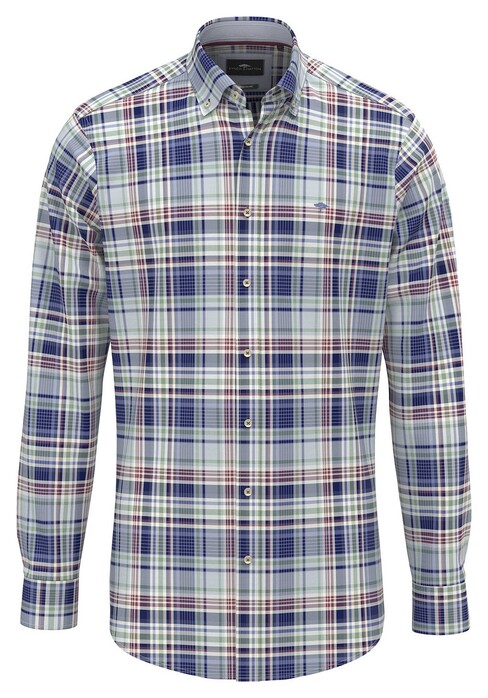 Fynch-Hatton Washed Oxford Multi Check Button-Down Overhemd Berry-Navy-Green