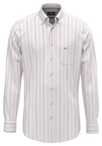 Fynch-Hatton Washed Oxford Multi Stripe Button-Down Overhemd Magnolia