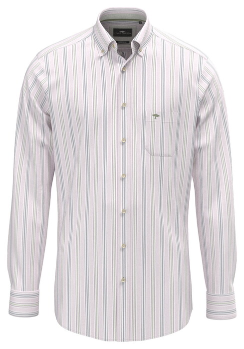 Fynch-Hatton Washed Oxford Multi Stripe Button-Down Overhemd Magnolia