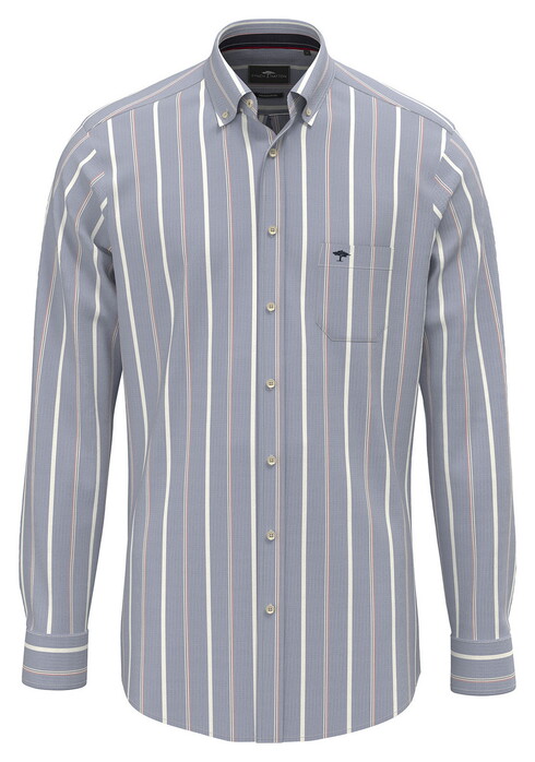 Fynch-Hatton Washed Oxford Multi Stripe Overhemd Harbor Blue