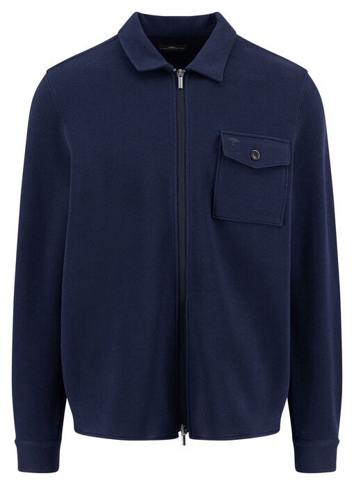 Fynch-Hatton Zip Cardigan Overshirt Interlock Piqué Vest Navy