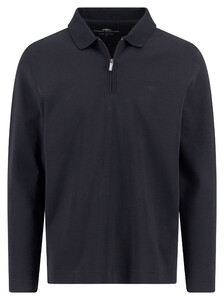 Fynch-Hatton Zip Collar Long Sleeve Interlock Cotton Polo Zwart