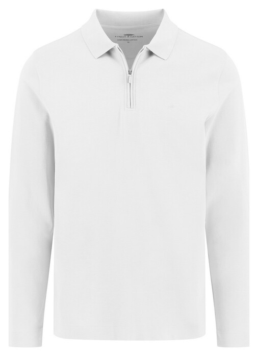 Fynch-Hatton Zip Collar Long Sleeve Interlock Cotton Poloshirt New Off White