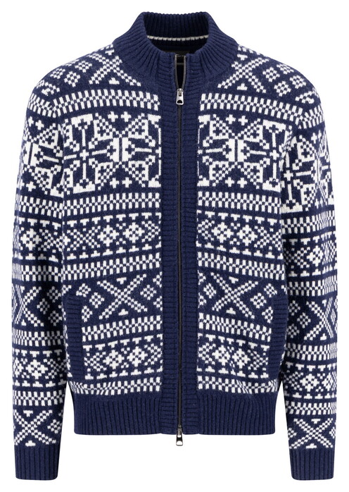 Fynch-Hatton Zip Stand-Up Cardigan Big Jacquard Vest Navy