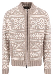 Fynch-Hatton Zip Stand-Up Cardigan Big Jacquard Vest Taupe