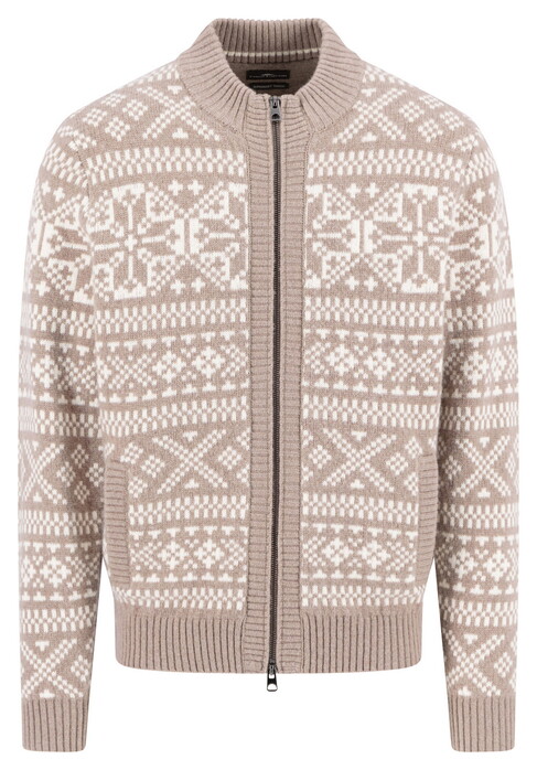 Fynch-Hatton Zip Stand-Up Cardigan Big Jacquard Vest Taupe