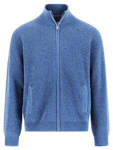 Fynch-Hatton Zip Stand-Up Collar Subtle Structure Knit Merino Cashmere Cardigan Crystal Blue