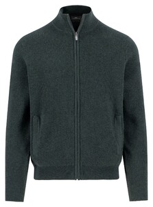 Fynch-Hatton Zip Stand-Up Collar Subtle Structure Knit Merino Cashmere Cardigan Dark Ivy
