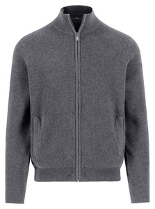 Fynch-Hatton Zip Stand-Up Collar Subtle Structure Knit Merino Cashmere Cardigan Steel