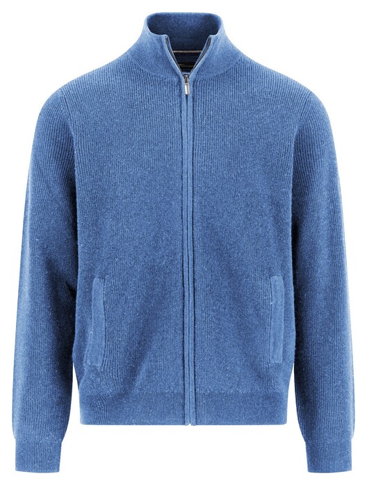 Fynch-Hatton Zip Stand-Up Collar Subtle Structure Knit Merino Cashmere Vest Crystal Blue