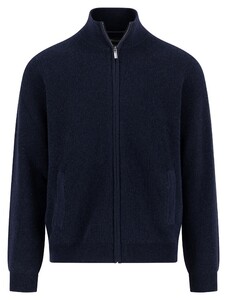 Fynch-Hatton Zip Stand-Up Collar Subtle Structure Knit Merino Cashmere Vest Navy
