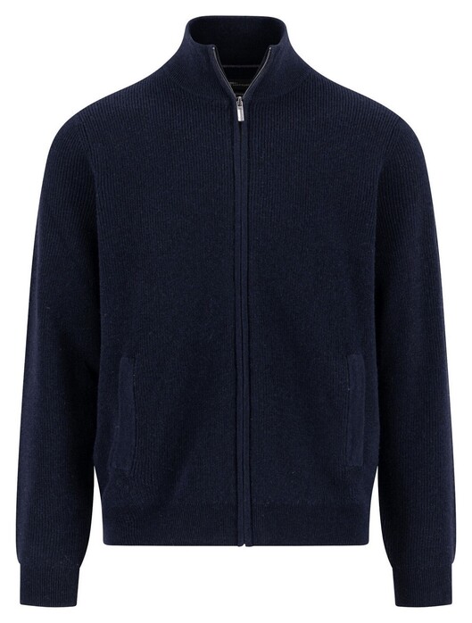 Fynch-Hatton Zip Stand-Up Collar Subtle Structure Knit Merino Cashmere Vest Navy