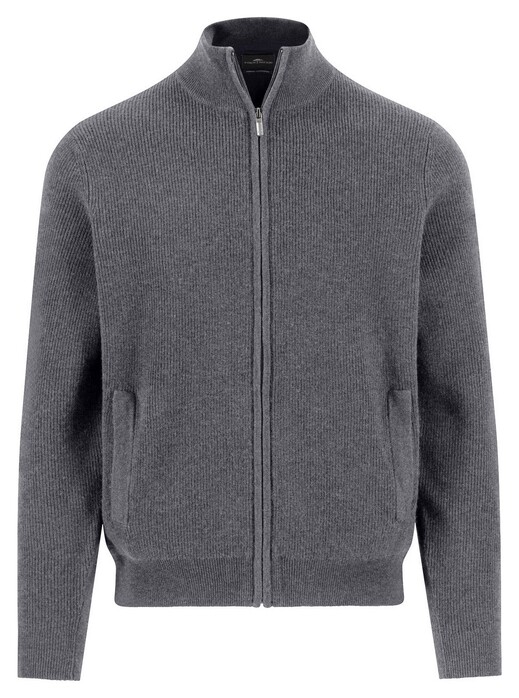 Fynch-Hatton Zip Stand-Up Collar Subtle Structure Knit Merino Cashmere Vest Steel