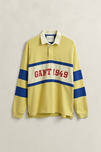 Gant 1949 Graphic Multi Stripe Long Sleeve Rugger Trui Light Mustard Yellow