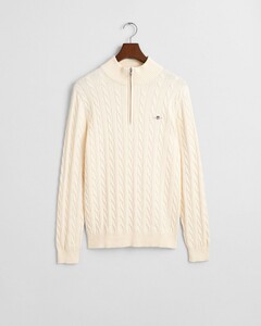 Gant Allover Cable Knit Cotton Half Zip Pullover Cream