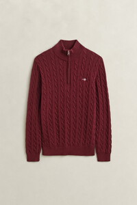 Gant Allover Cable Knit Cotton Half Zip Pullover Deep Grape Wine
