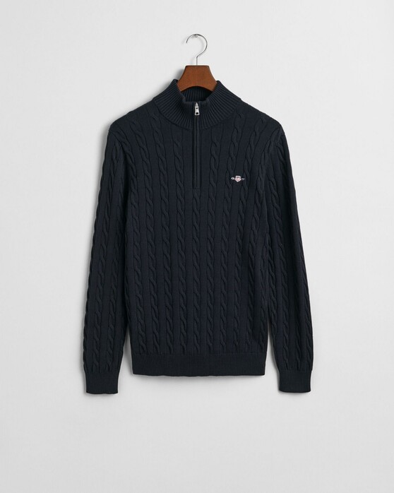 Gant Allover Cable Knit Cotton Half Zip Pullover Evening Blue