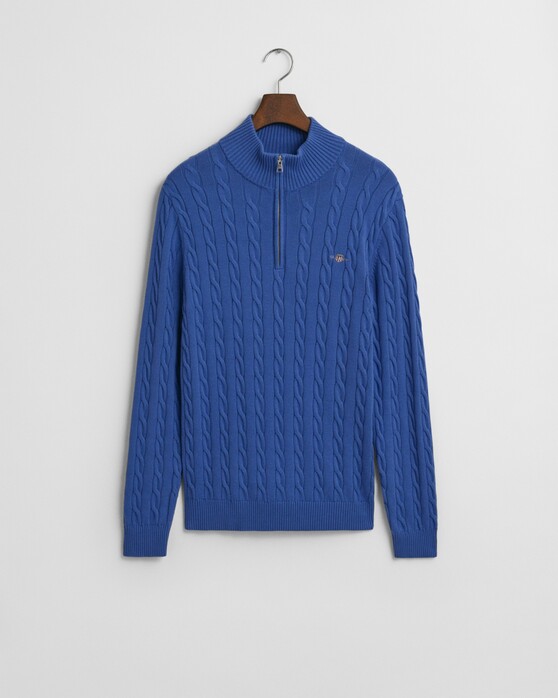 Gant Allover Cable Knit Cotton Half Zip Pullover Rich Blue
