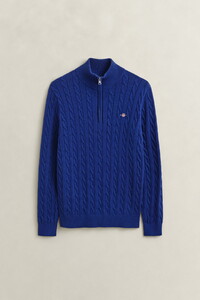 Gant Allover Cable Knit Cotton Half Zip Trui Blauw
