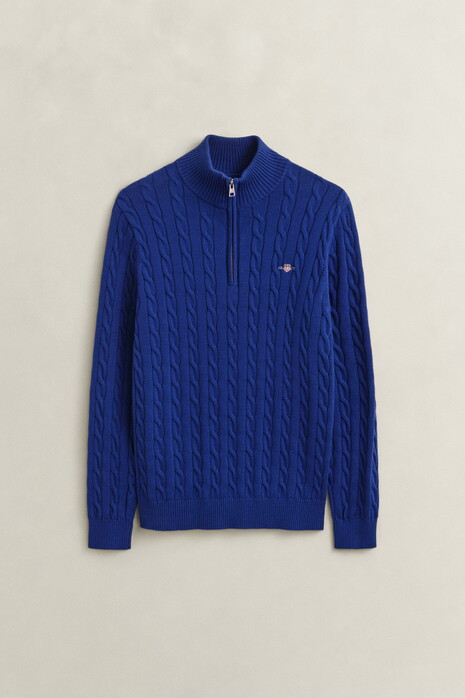Gant Allover Cable Knit Cotton Half Zip Trui Blauw