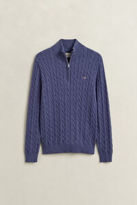 Gant Allover Cable Knit Cotton Half Zip Trui Blue Horizon