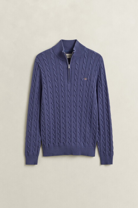 Gant Allover Cable Knit Cotton Half Zip Trui Blue Horizon