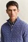 Gant Allover Cable Knit Cotton Half Zip Trui Blue Horizon