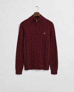 Gant Allover Cable Knit Cotton Half Zip Trui Bordeaux Melange