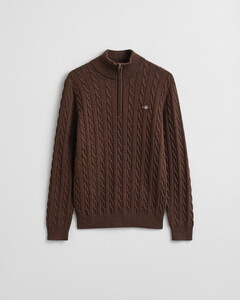 Gant Allover Cable Knit Cotton Half Zip Trui Brown Melange
