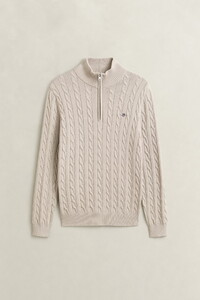 Gant Allover Cable Knit Cotton Half Zip Trui Clay Beige