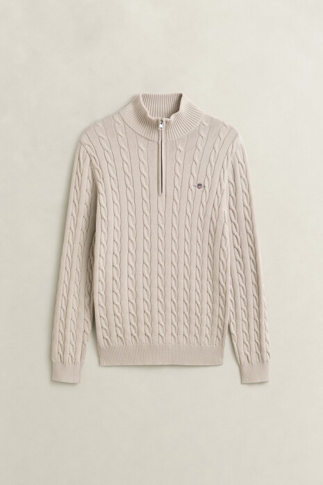 Gant Allover Cable Knit Cotton Half Zip Trui Clay Beige