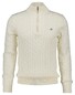Gant Allover Cable Knit Cotton Half Zip Trui Cream