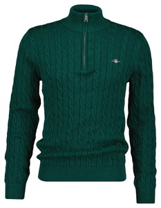 Gant Allover Cable Knit Cotton Half Zip Trui Dark Emerald