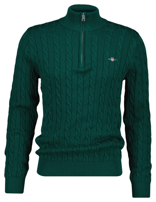 Gant Allover Cable Knit Cotton Half Zip Trui Dark Emerald