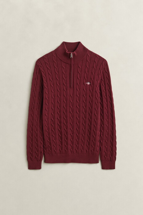 Gant Allover Cable Knit Cotton Half Zip Trui Deep Grape Wine