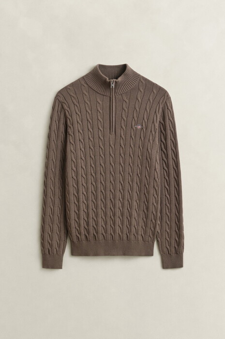 Gant Allover Cable Knit Cotton Half Zip Trui Faded Taupe