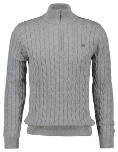 Gant Allover Cable Knit Cotton Half Zip Trui Grijs Melange
